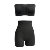 Munns & Mars Bundle of Seamless Non-Padded Tube Bra-Black And Tummy & Thigh Short-Black